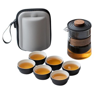 防烫玻璃旅行茶具套装便携式一壶六杯户外喝茶陶瓷快客杯定制LOGO