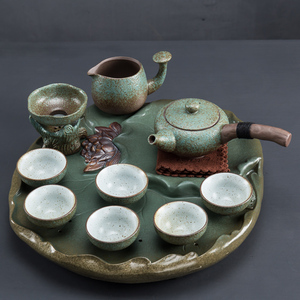 禅意功夫茶具套装陶瓷茶盘蓄水茶壶茶杯盖碗家用简约茶具茶道粗陶