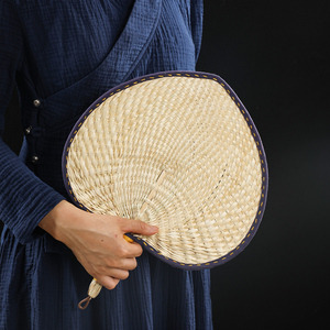 纯手工编织麦秆扇 夏季纳凉儿童驱蚊老式棕叶扇子 天然草编中国风