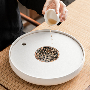 粗陶圆形茶盘家用小型干泡台办公室会客新款简约现代功夫茶台盘