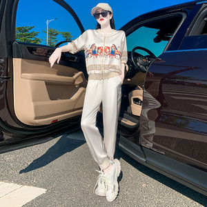 evak旗舰店天猫名牌运动套装女夏季薄款2022新款休闲时尚大码胖mm