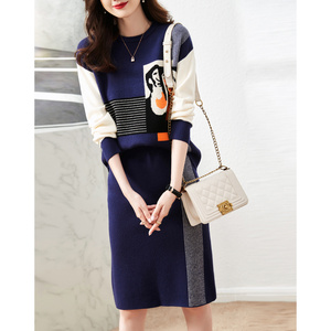 德玛纳针织套装女两件套2021年秋冬新款时尚套装洋气时髦减龄休闲