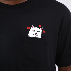 美国潮牌RIPNDIP 贱猫中指猫夏季短袖T恤 比心口袋猫 男女情侣款