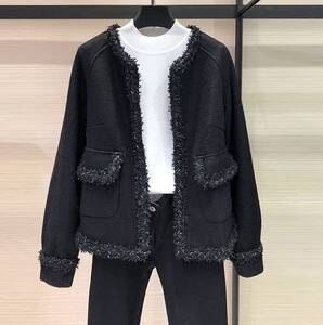 正品哥弟新款女装2021春秋季百搭宽松加厚黑色小香风毛呢短款外套