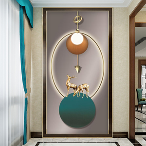 现代简约双鹿相随轻奢走廊玄关壁画欧式竖版墙布过道无缝墙纸定制