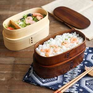 复古日式木质便当盒简约实木饭盒分格午餐盒寿司盒便携学生家用