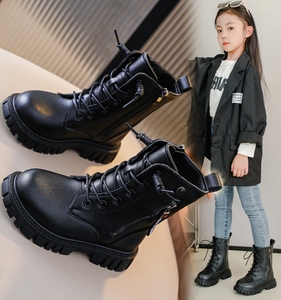 女童靴子秋冬季2023新款韩版英伦风儿童马丁靴女孩单靴公主皮短靴