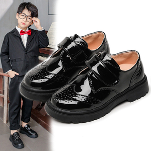 儿童鞋男童皮鞋春秋2023新款韩版英伦风黑色软底小学生校园演出鞋