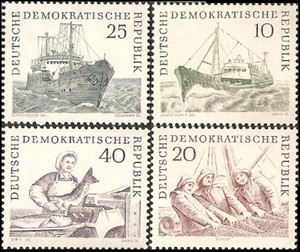 民主德国邮票 东德1961年 远洋渔业 捕鱼船 4全新全品