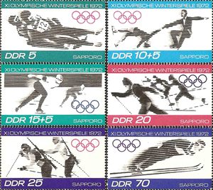 民主德国1971年 札幌11届冬奥会 雪橇 滑冰 滑雪 体育 6全新全品