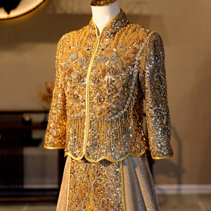 金色秀禾服2022新款龙凤褂高端敬酒出阁服秀和女中式结婚礼服新娘