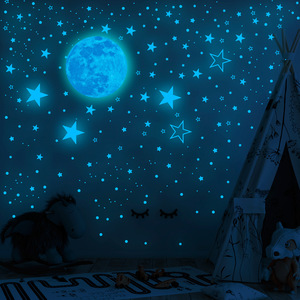 30CM夜光月球发光星星创意荧光墙贴儿童房装饰品卡通星空贴纸自粘