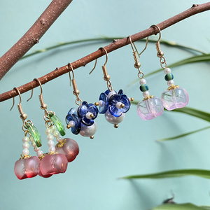 秋家回馈 10元3对 国风复古汉服 手作琉璃花苞绣球花耳环耳钩耳坠