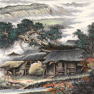 四尺斗方 国画 精品山水【一间茅屋】未装裱作品 多尺寸销售t