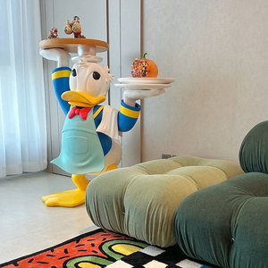 网红唐老鸭摆件家居创意客厅装饰品顶住鸭托盘公仔玻璃钢雕塑迎宾