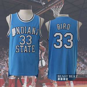 印第安纳州立大学#33 拉里伯德蓝色刺绣版本网眼篮球球服球衣