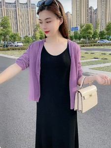 韩版冰丝针织空调开衫女2024夏季薄款短款防晒衣外套外搭罩衫上衣