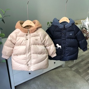 冬季新品 Yummy Kids童装 男童女童两色加厚卡通带帽中长款羽绒服