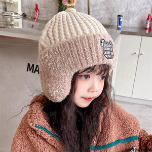 日本db儿童帽子女童毛线帽秋冬季护耳帽男童针织宝宝雷锋帽女孩潮