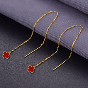 新款黄金999四叶草耳线长款流苏足金耳钉女款 纯金耳环百搭耳饰