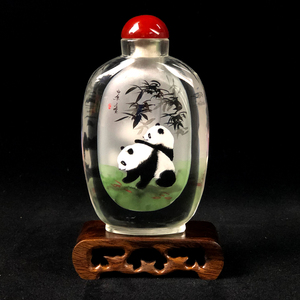 中国风特色手工艺品内画鼻烟壶水晶瓶内画国宝熊山水单位文化礼品