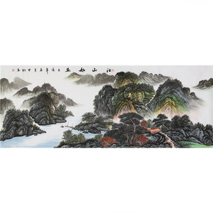 名人曾刚手绘山水画六尺横幅江山如画装饰收藏客厅送礼赠合影证书