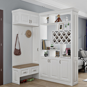 客厅酒柜l型转角玄关鞋柜一体隔断进家用门口衣帽可坐凳拐角组合