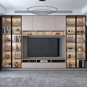 现代轻奢新款客厅大户型定制整体背景墙电视柜带灯高档展示柜a