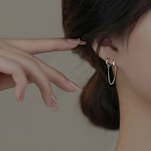 S925纯银双耳洞耳环女流苏耳链小众设计感耳圈耳扣两个洞耳钉饰品