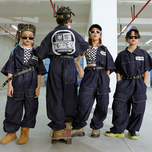 六一儿童街舞演出服男童嘻哈炸街潮hiphop女童装连体工装少儿服装