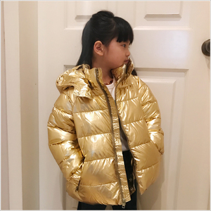 [双十一]女童秋冬金色粉银带帽棉衣棉服