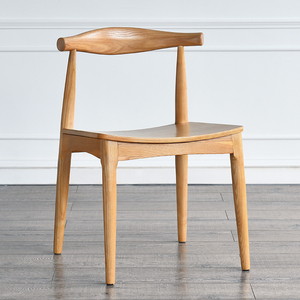北欧餐椅 实木椅子牛角椅 现代简约餐椅餐厅靠背椅家用白蜡木椅子