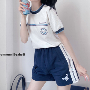日系少女软妹运动服套装女夏季学院风甜美短袖短裤跑步两件套班服