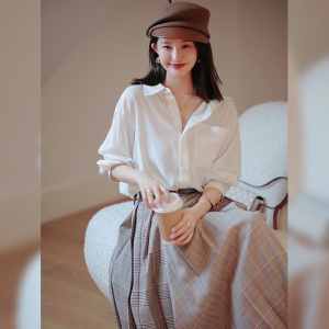 白色衬衫搭配半身裙两件套装裙女夏装高定干练网红小洋装减龄炸街