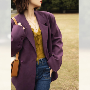 葡萄紫西服上衣免烫西装外套女春款女装2022年新款高级设计感小众