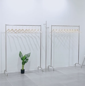 服装店展示架女装店不锈钢货架衣服架子落地式移动挂衣杆银色