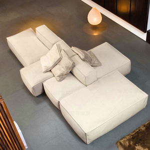 北欧背靠背双面沙发大小户型客厅科技布落地直排豆腐方模块矮沙发