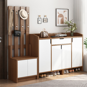 入户换鞋凳衣帽架家用门口鞋柜一体简易大容量门厅置物柜可坐鞋架