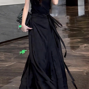 黑色新中式国风气质高级感半身裙女时尚高腰显瘦中长款裙春夏新款