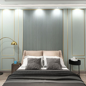 轻奢卧室床头背景墙纸装饰护墙板高档网红沙发电视客厅石膏线壁纸
