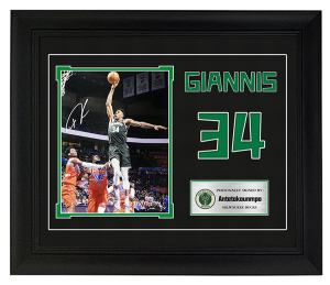 希腊怪兽 字母哥亲笔签名照片 雄鹿队 阿德托昆博 带证书 裱框