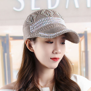 韩版女帽子重工手工珠子针织棒球帽春夏新款遮阳透气舒适帽鸭舌帽