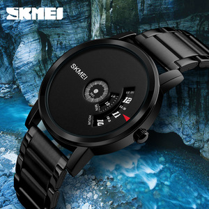 新款时刻美SKMEI创意百搭男表全黑钢带男士手表防水简约时尚1260