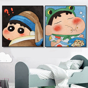 蜡笔小新装饰画儿童房卧室壁画恶搞名画戴珍珠耳环的少女海报挂画