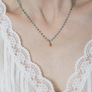 原创设计个性滴油绿松珠中式珠珠项链气质百搭细锁骨链洗澡可戴