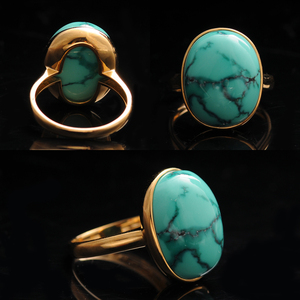 正定制绿松石戒指黄/白18k金空托定制原创设计 玉馨配件