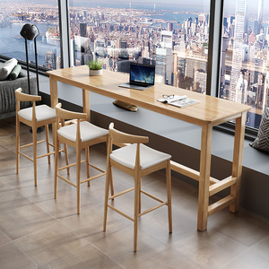 阳台吧台桌椅组合家用简约实木窄桌高脚凳靠窗一体式酒吧长条桌子