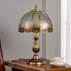 美式台灯床头灯卧室温馨创意欧式客厅小主卧书房玻璃全铜复古台灯