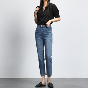 高腰直筒宽松牛仔裤女2023年春装新款百搭显瘦八九分小个子烟管裤