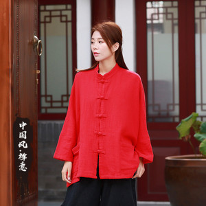 佛系衣服女冬复古风中式女装棉麻中国风素衣禅意禅服盘扣民国唐装